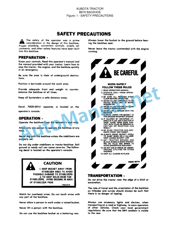 Kubota B670 Backhoe Parts Manual PDF