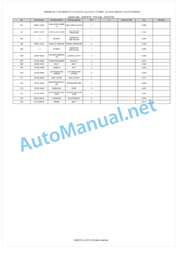 Kubota B7100HST-D Parts Manual PDF BIKDA0134 3 Kubota B7100HST-D Parts Manual PDF BIKDA0134-3
