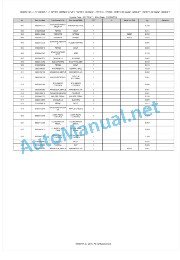 Kubota B7100HST-E Parts Manual PDF BIKDA0135 5 Kubota B7100HST-E Parts Manual PDF BIKDA0135-5