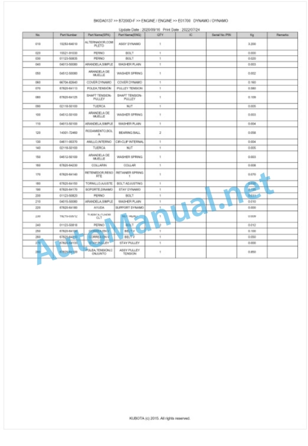 Kubota B7200D-F Parts Manual PDF BIKDA0137 2 Kubota B7200D-F Parts Manual PDF BIKDA0137-2