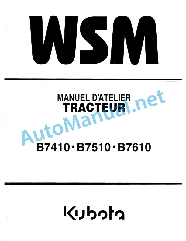 Kubota B7410, B7510, B7610 Tractor Workshop Manual PDF