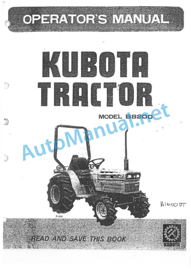 Kubota B8200 Tractor Operators Manual PDF