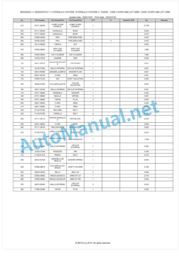 Kubota B8200HSTD-F Parts Manual PDF BKIDA0023 4 Kubota B8200HSTD-F Parts Manual PDF BKIDA0023-4
