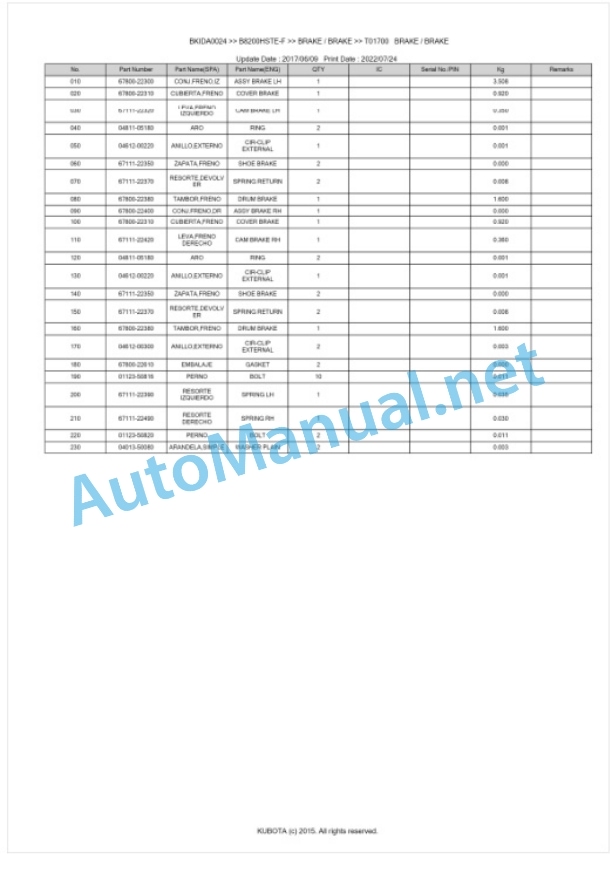 Kubota B8200HSTE-F Parts Manual PDF BKIDA0024 4 Kubota B8200HSTE-F Parts Manual PDF BKIDA0024-4