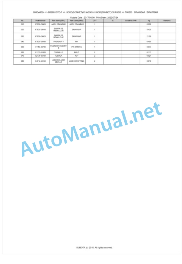 Kubota B8200HSTE-F Parts Manual PDF BKIDA0024 5 Kubota B8200HSTE-F Parts Manual PDF BKIDA0024-5