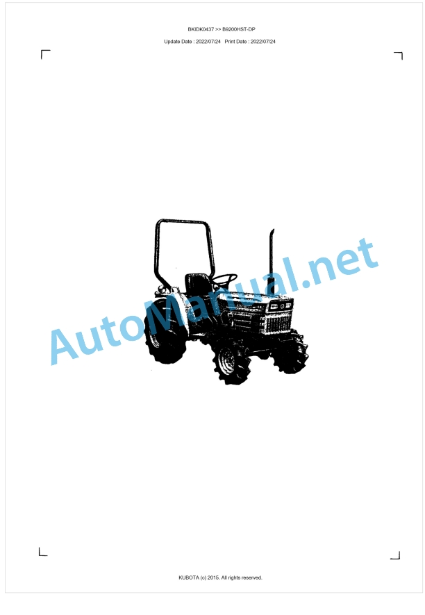 Kubota B9200HST-DP Parts Manual PDF BKIDK0437