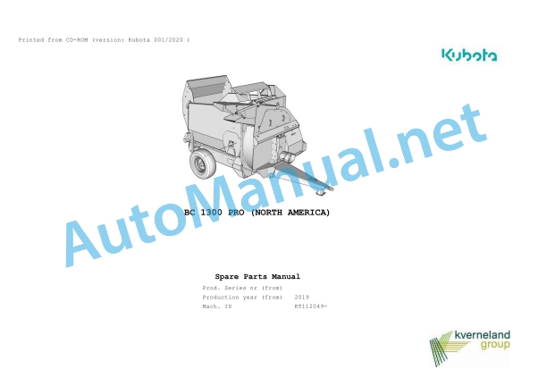 Kubota BC 1300 PRO (NORTH AMERICA) Parts Manual PDF