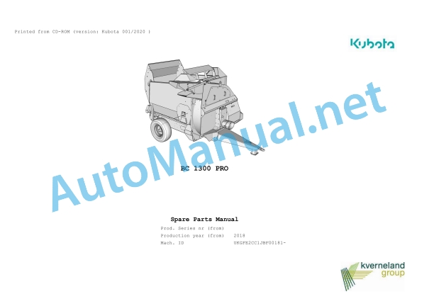 Kubota BC 1300 PRO Parts Manual PDF