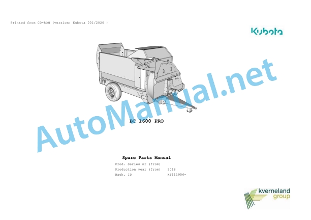 Kubota BC 1600 PRO Parts Manual PDF