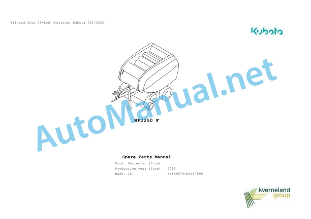 Kubota BF2250 F Parts Manual PDF