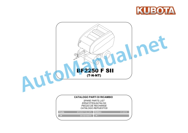 Kubota BF2250 F SII (T-N-NT) Baler Parts Manual PDF