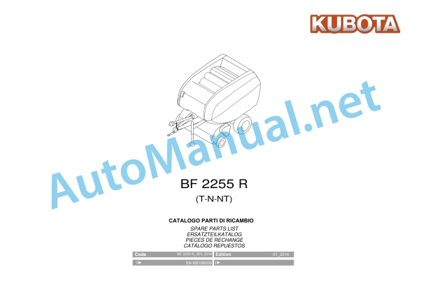 Kubota BF2255 R (T-N-NT) Baler Parts Manual PDF