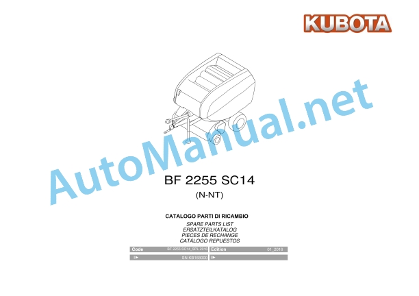 Kubota BF2255 SC14 (N-NT) Baler Parts Manual PDF