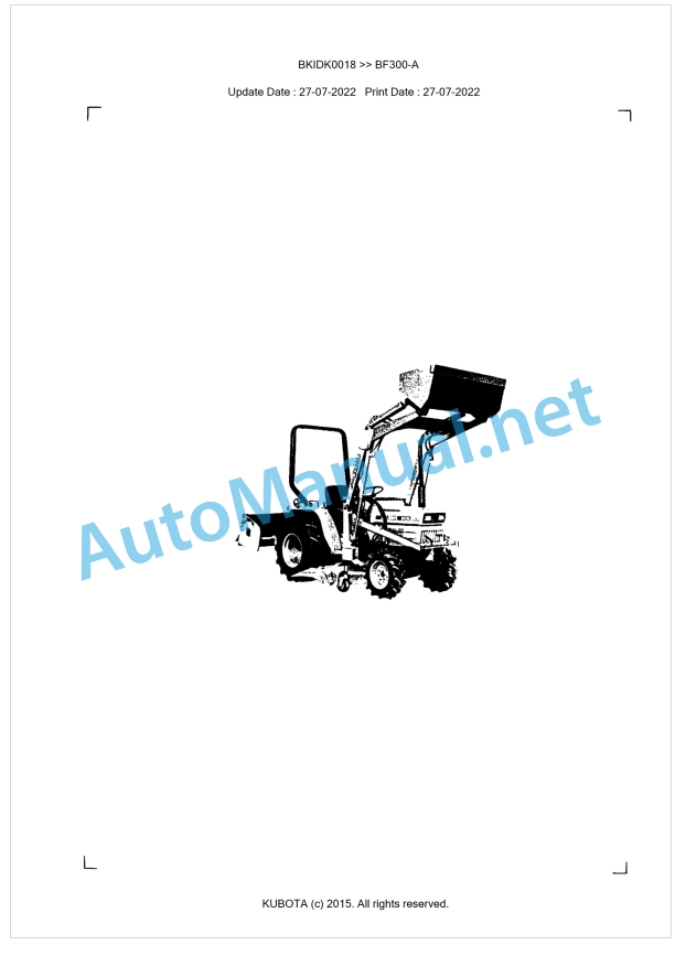Kubota BF300-A Parts Manual PDF BKIDK0018