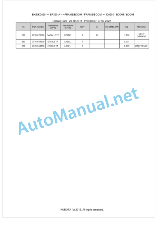 Kubota BF350-A Parts Manual PDF BKIDK0020 2 Kubota BF350-A Parts Manual PDF BKIDK0020-2