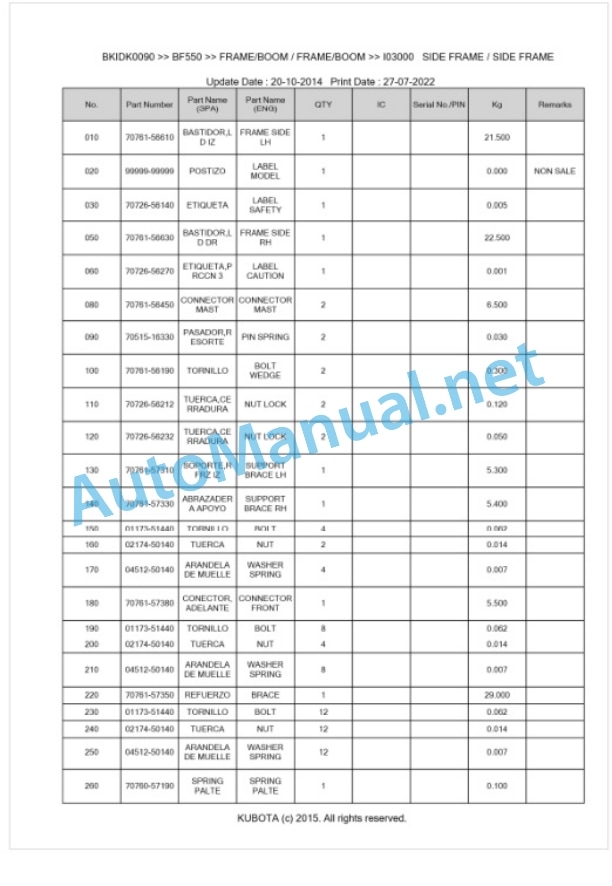 Kubota BF550 Parts Manual PDF BKIDK0090 2 Kubota BF550 Parts Manual PDF BKIDK0090-2