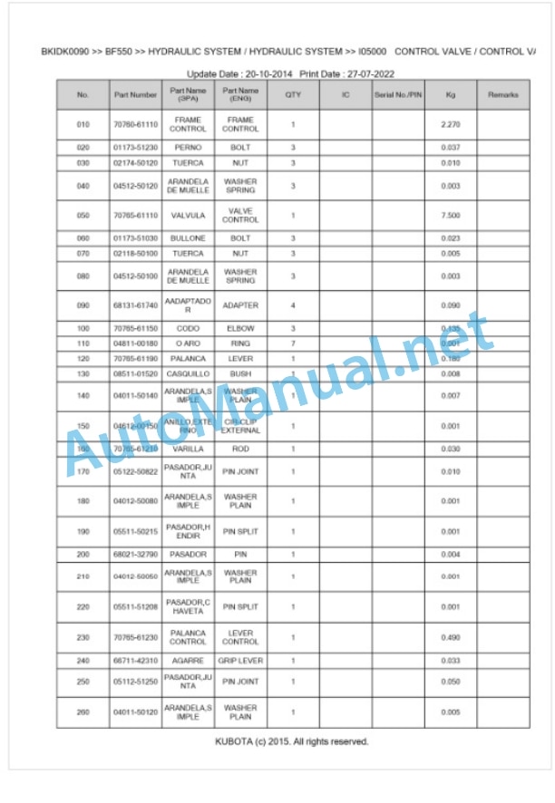 Kubota BF550 Parts Manual PDF BKIDK0090 3 Kubota BF550 Parts Manual PDF BKIDK0090-3