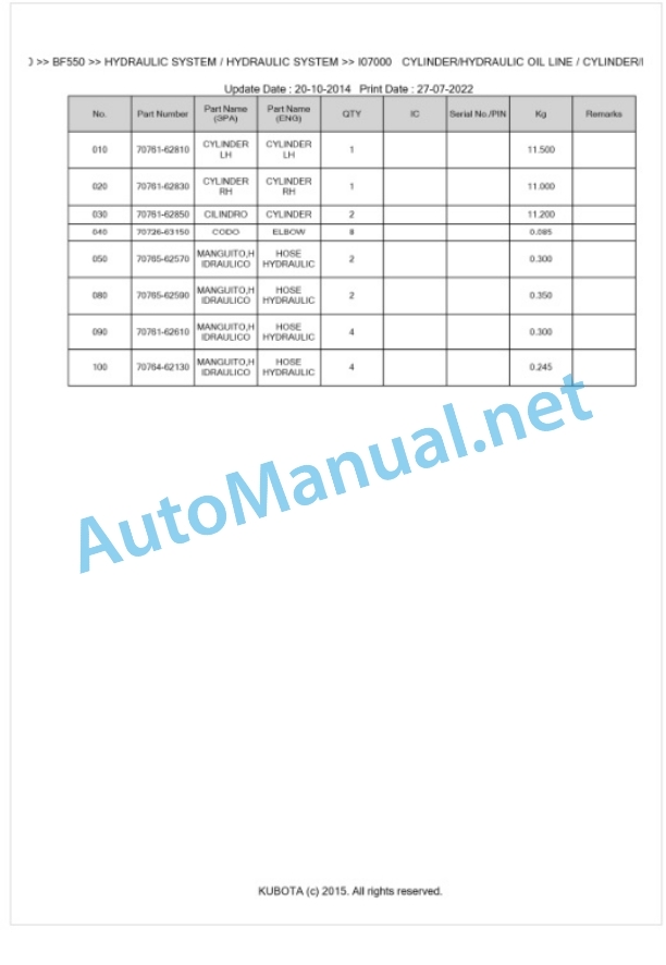 Kubota BF550 Parts Manual PDF BKIDK0090 4 Kubota BF550 Parts Manual PDF BKIDK0090-4