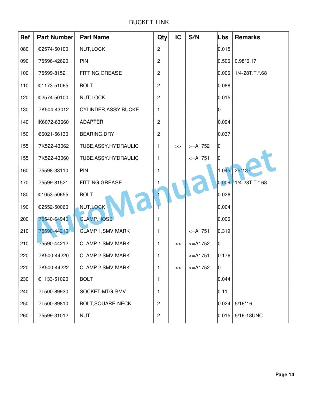 Alternative view of Kubota BH65 Backhoe Parts Manual PDF