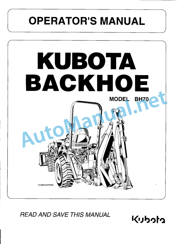 Kubota BH70 Backhoe Operators Manual PDF