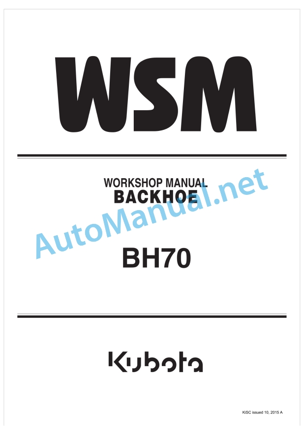 Kubota BH70 Backhoe Workshop Manual PDF