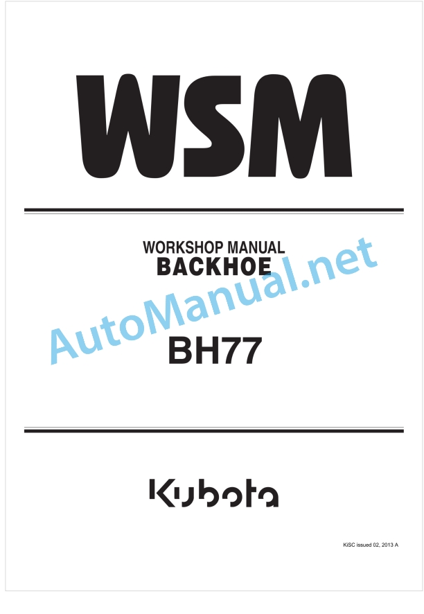 Kubota BH77 Backhoe Workshop Manual PDF