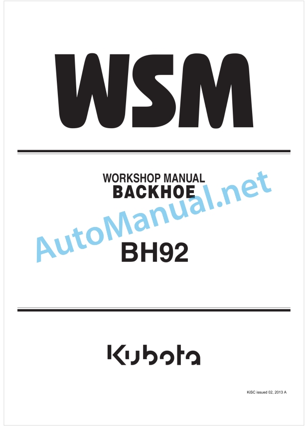 Kubota BH92 Backhoe Workshop Manual PDF