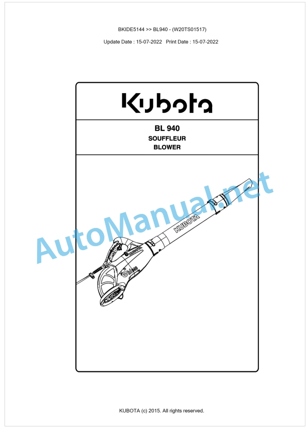 Kubota BL940 Parts Manual PDF BIKDE5144