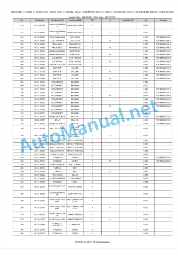 Kubota BS330 Parts Manual PDF BKIDA0061 2 Kubota BS330 Parts Manual PDF BKIDA0061-2