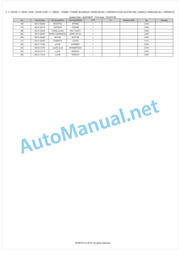 Kubota BS330 Parts Manual PDF BKIDA0061 3 Kubota BS330 Parts Manual PDF BKIDA0061-3