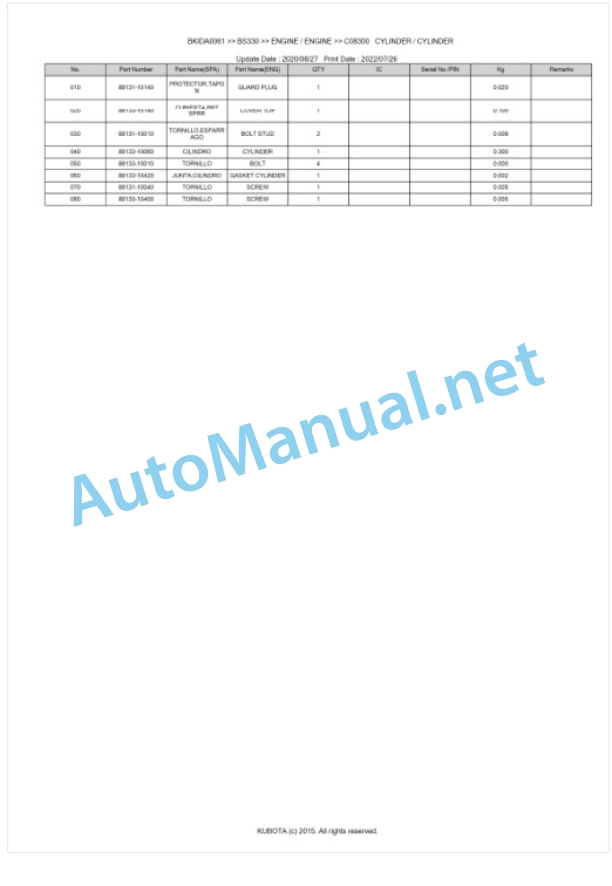 Kubota BS330 Parts Manual PDF BKIDA0061 4 Kubota BS330 Parts Manual PDF BKIDA0061-4