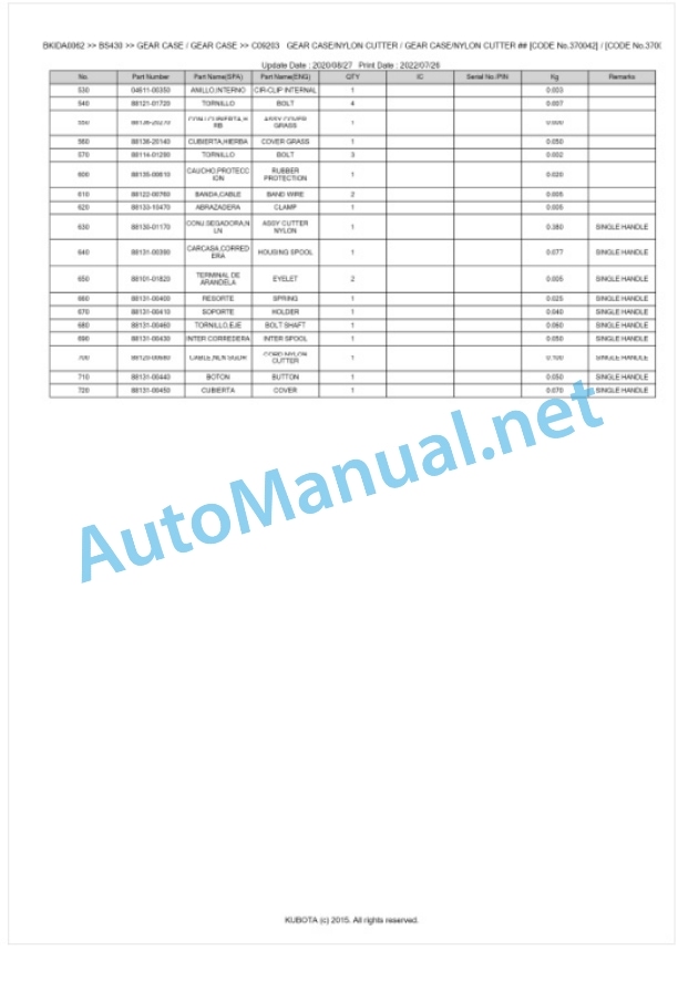 Kubota BS430 Parts Manual PDF BKIDA0062 2 Kubota BS430 Parts Manual PDF BKIDA0062-2