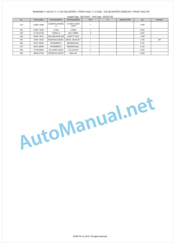 Kubota BX-231-C Tractor Parts Manual PDF BKIDK5464 3 Kubota BX-231-C Tractor Parts Manual PDF BKIDK5464-3