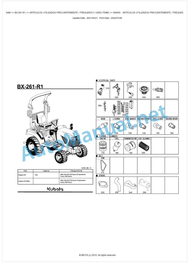 Kubota BX-261-R1 Tractor Parts Manual PDF BKIDK5466 1 Kubota BX-261-R1 Tractor Parts Manual PDF BKIDK5466