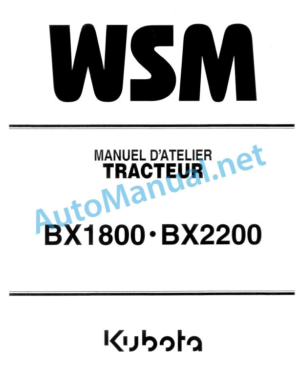 Kubota BX1800, BX2200 Tractor Workshop Manual PDF FR