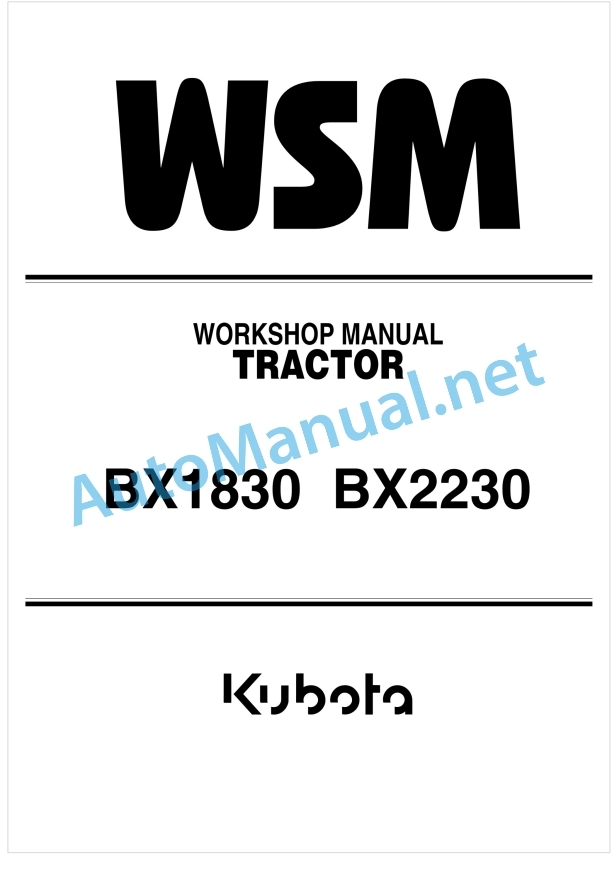 Kubota BX1830, BX2230 Tractor Workshop Manual PDF
