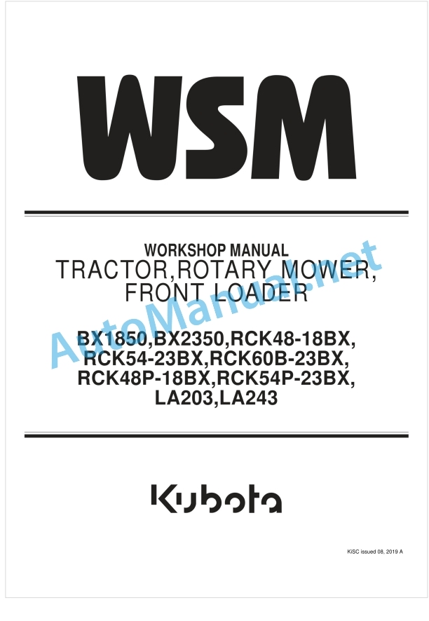 Kubota BX1850, BX2350, RCK48-18BX, RCK54 Workshop Manual PDF