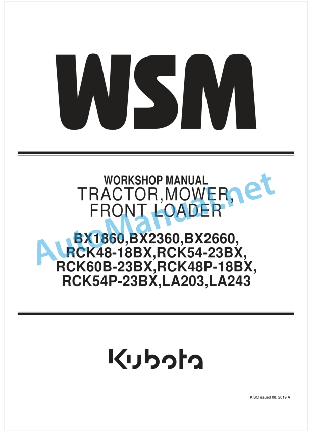 Kubota BX1860, BX2360, BX2660, RCK48 Workshop Manual PDF
