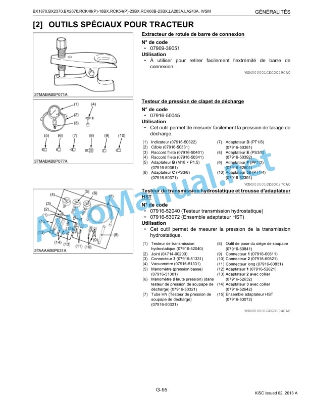 Alternative view of Kubota BX1870, BX2370, BX2670, RCK48 Workshop Manual PDF FR