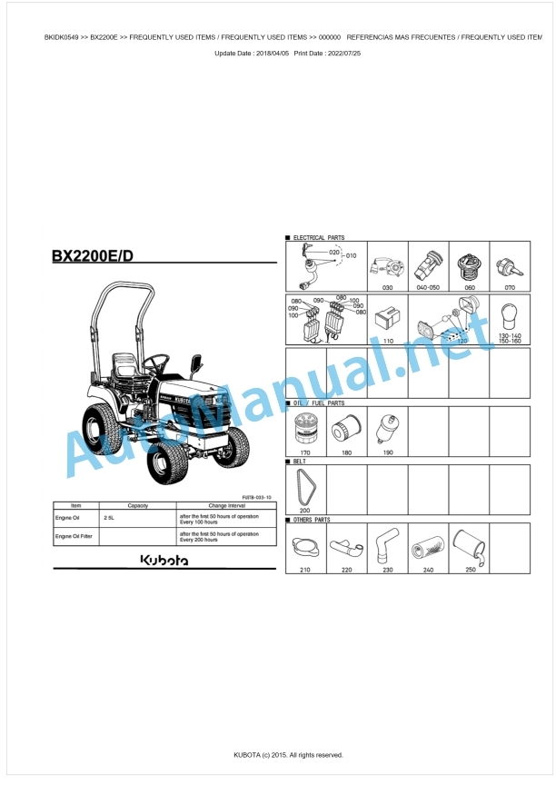 Kubota BX2200E Tractor Workshop Manual PDF