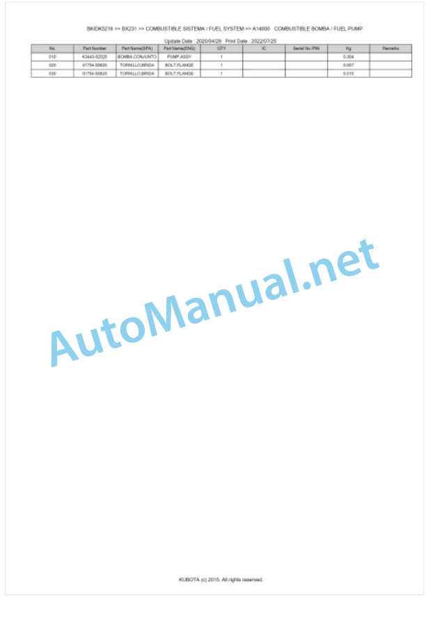 Kubota BX231 Tractor Parts Manual PDF BKIDK5216 2 Kubota BX231 Tractor Parts Manual PDF BKIDK5216-2
