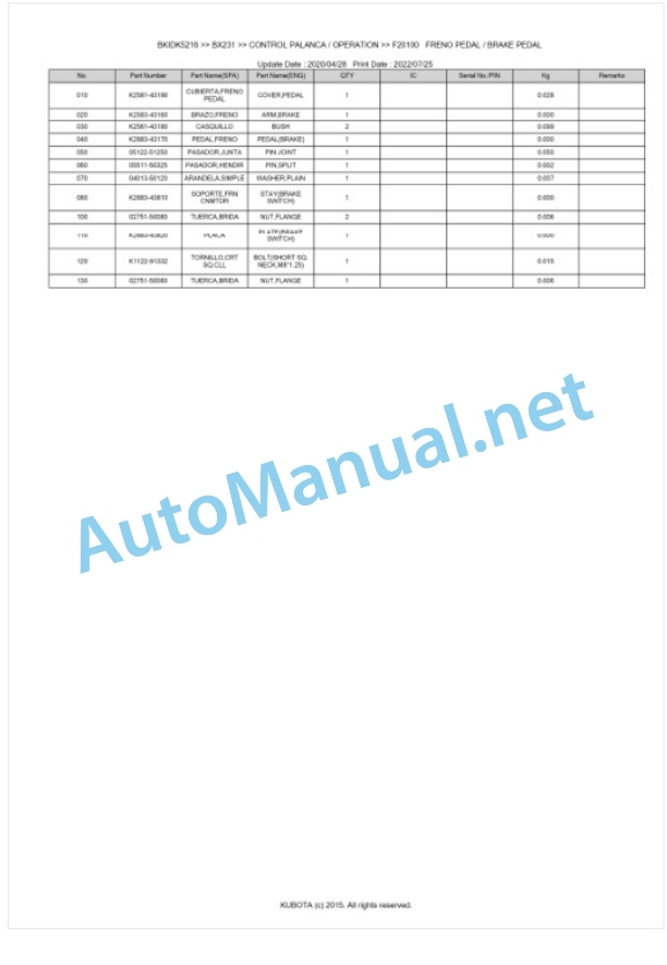 Kubota BX231 Tractor Parts Manual PDF BKIDK5216 4 Kubota BX231 Tractor Parts Manual PDF BKIDK5216-4