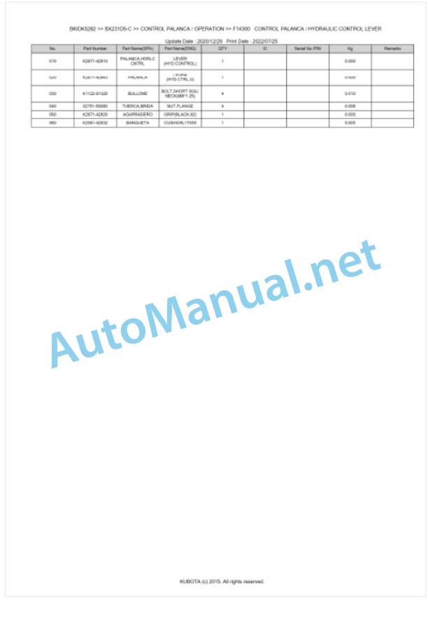 Kubota BX231D5-C Tractor Parts Manual PDF BKIDK5282 4 Kubota BX231D5-C Tractor Parts Manual PDF BKIDK5282-4