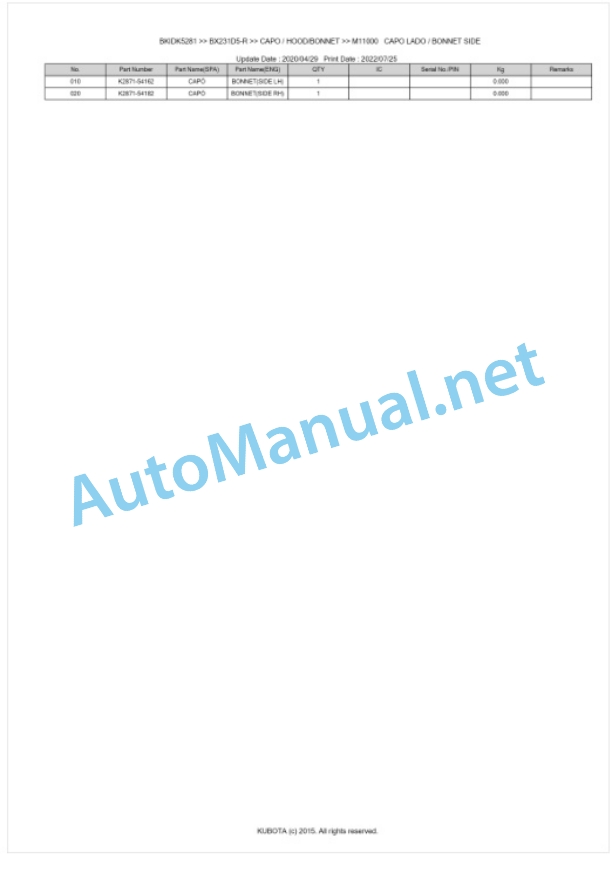Kubota BX231D5-R Tractor Parts Manual PDF BKIDK5281 5 Kubota BX231D5-R Tractor Parts Manual PDF BKIDK5281-5