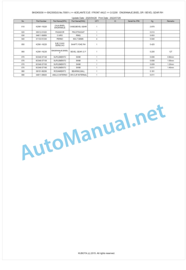 Kubota BX2350D Parts Manual PDF BKIDK5039 3 Kubota BX2350D Parts Manual PDF BKIDK5039-3