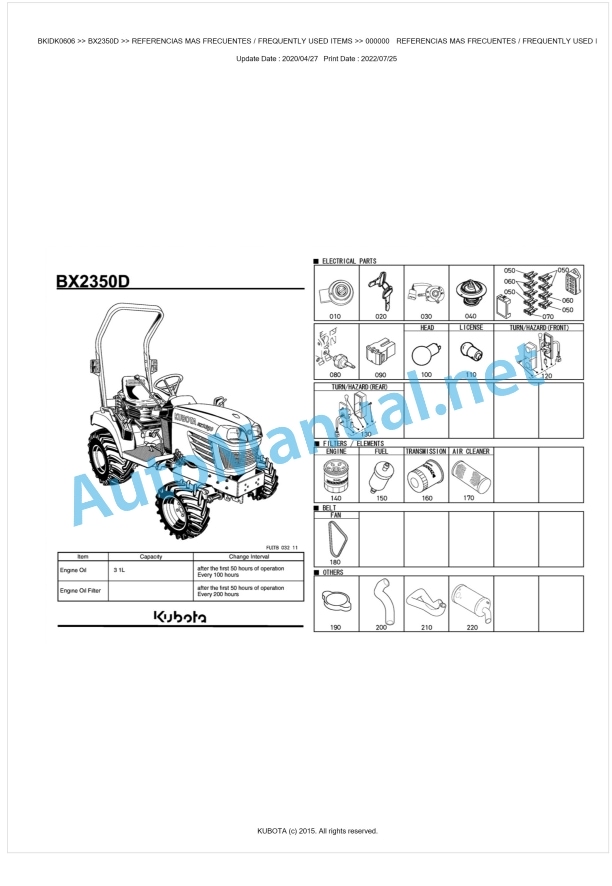 Kubota BX2350D Tractor Parts Manual PDF BKIDK0606 1 Kubota BX2350D Tractor Parts Manual PDF BKIDK0606