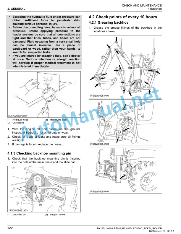 Alternative view of Kubota BX23S, LA340, BT603, RCK54D, RCK60D, RCK54, RCK60B Tractor, Front Loader, Backhoe, Rotary Mower Workshop Manual PDF