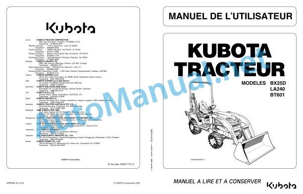 Kubota BX25D, LA240, BT601 Tractor Workshop Manual PDF