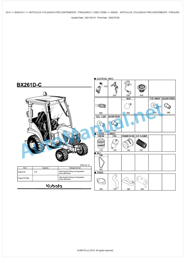 Kubota BX261D-C Tractor Parts Manual PDF BKIDK5313 1 Kubota BX261D-C Tractor Parts Manual PDF BKIDK5313