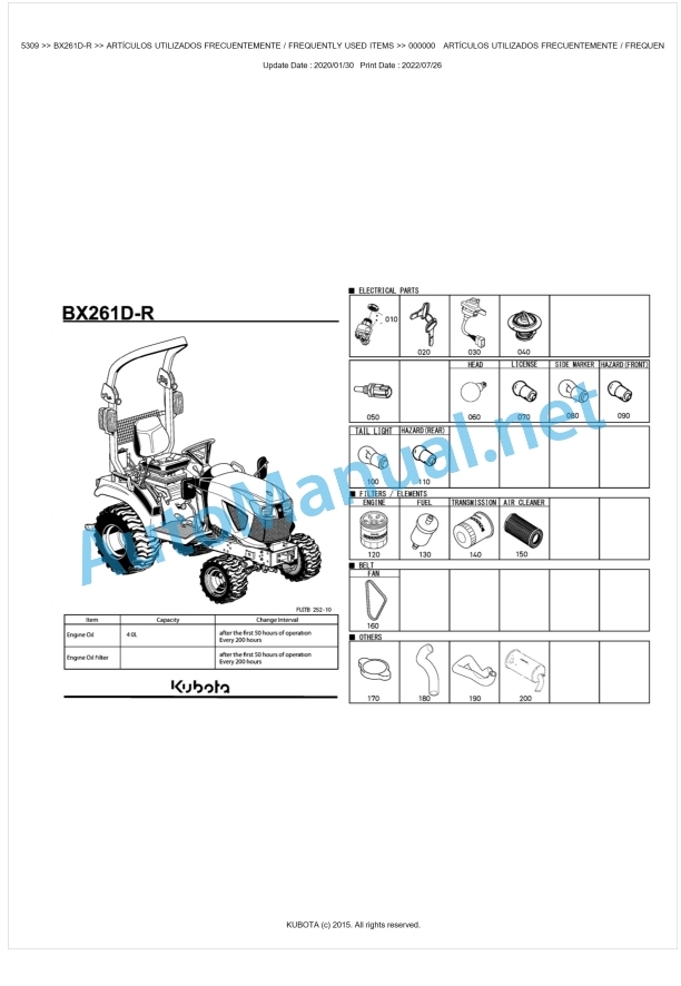 Kubota BX261D-R Tractor Parts Manual PDF BKIDK5309 1 Kubota BX261D-R Tractor Parts Manual PDF BKIDK5309